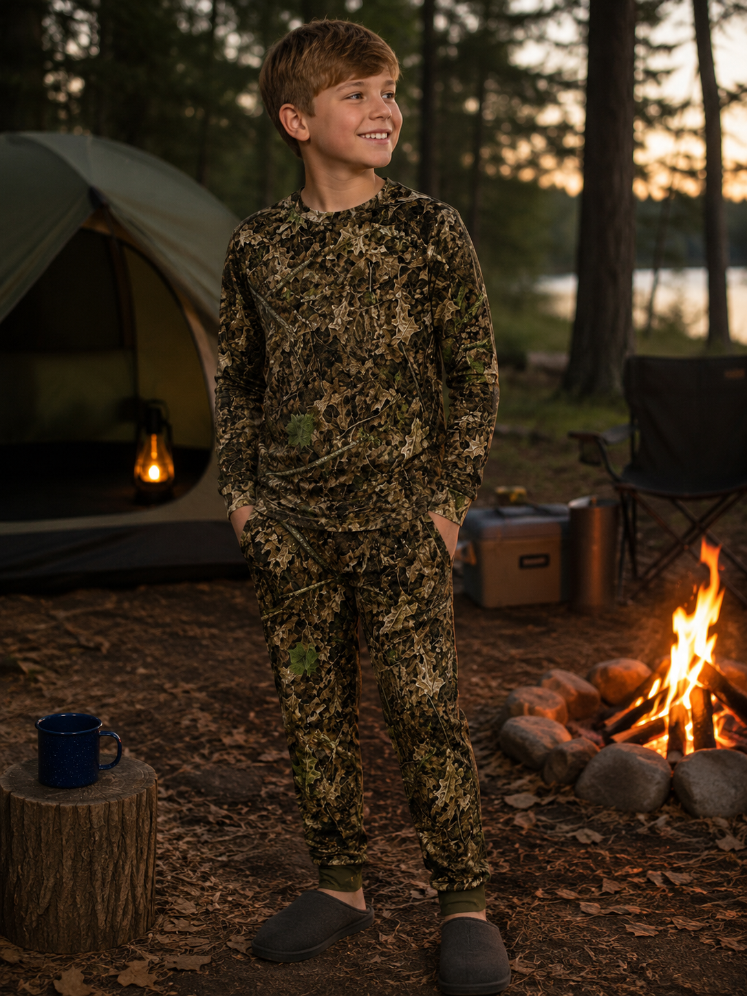Children's Long Sleeve Camouflage Pajama Set | Kids Soft & Cozy Silk Camo Sleepwear for Boys and Girls
