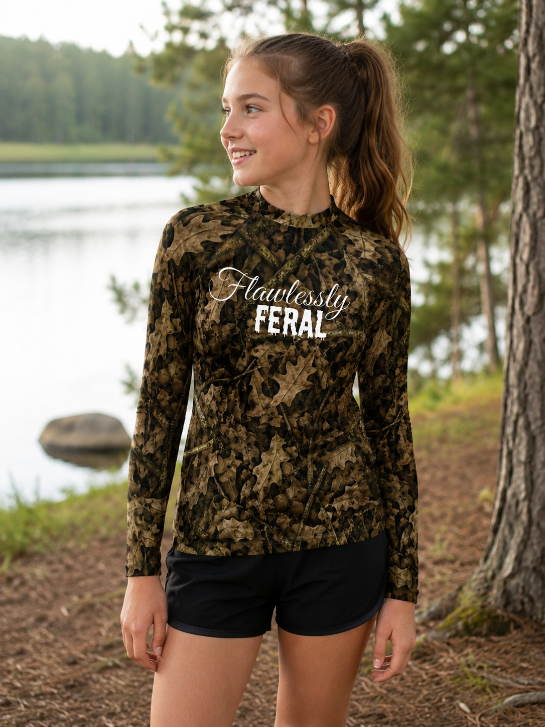 Youth Camo Rash Guard | Kids Hunting Camouflage Long Sleeve Flawlessly Feral Shirt