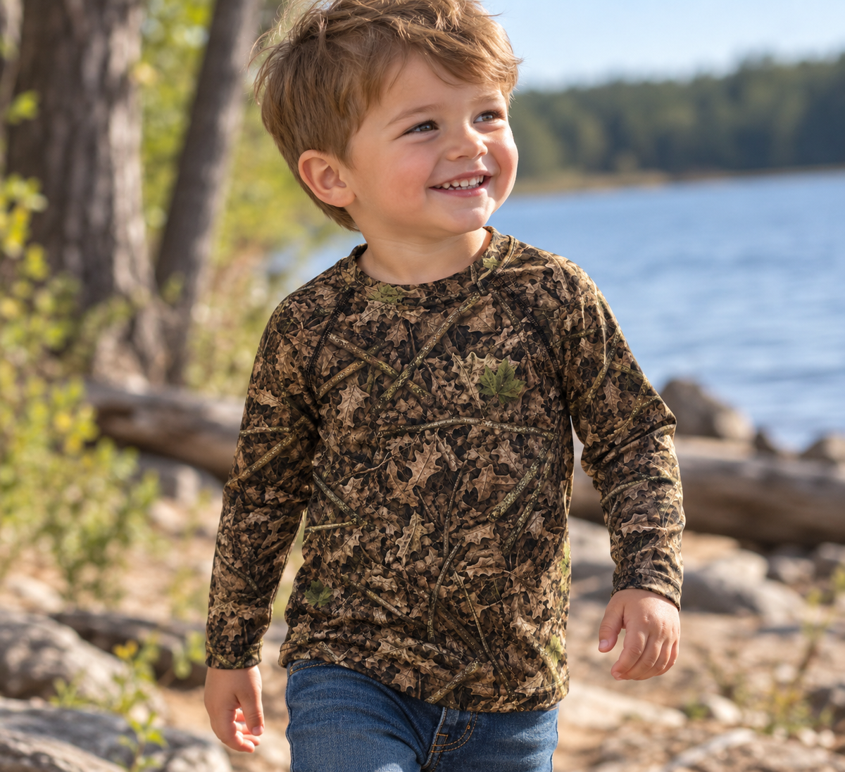 Camo Toddler Long Sleeve Hunting Shirt | Camouflage Youth Rash Guard for Deer Season and Outdoor Adventures