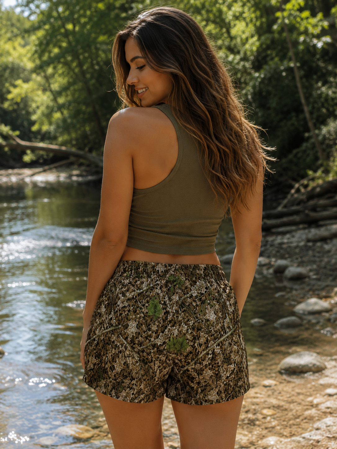 Women's Camouflage Shorts | Ladies Camo Hunting Theme Shorts for Fishing, Camping, and Hiking