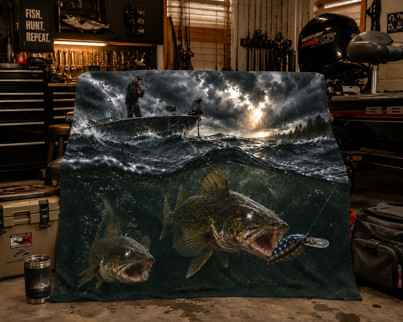 Walleye Fishing Soft Polyester Throw Blanket | Gift for Outdoor Loving Fisherman for Hunting, Camping, and Fishing Trips