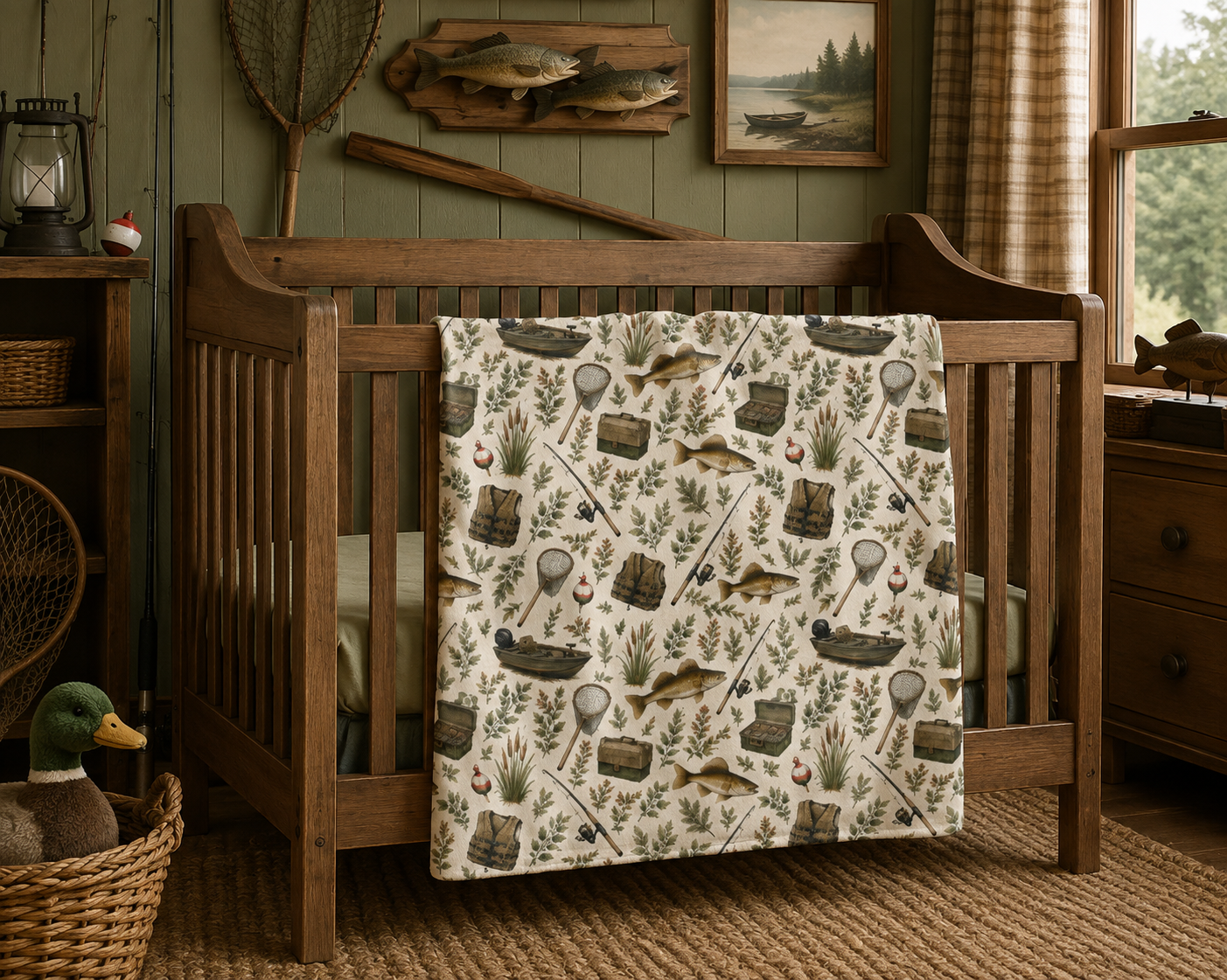 Walleye Fishing Soft Fleece Baby Blanket | Infant Fisherman Nursery Decor for Outdoor Families