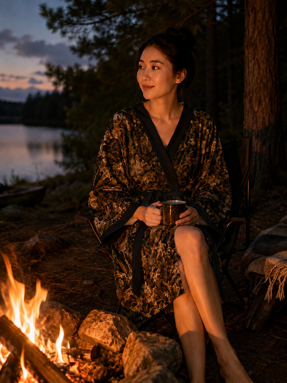 Long Sleeve Camo Kimono Robe | Cozy Camouflage Hunting Themed Women's Robe