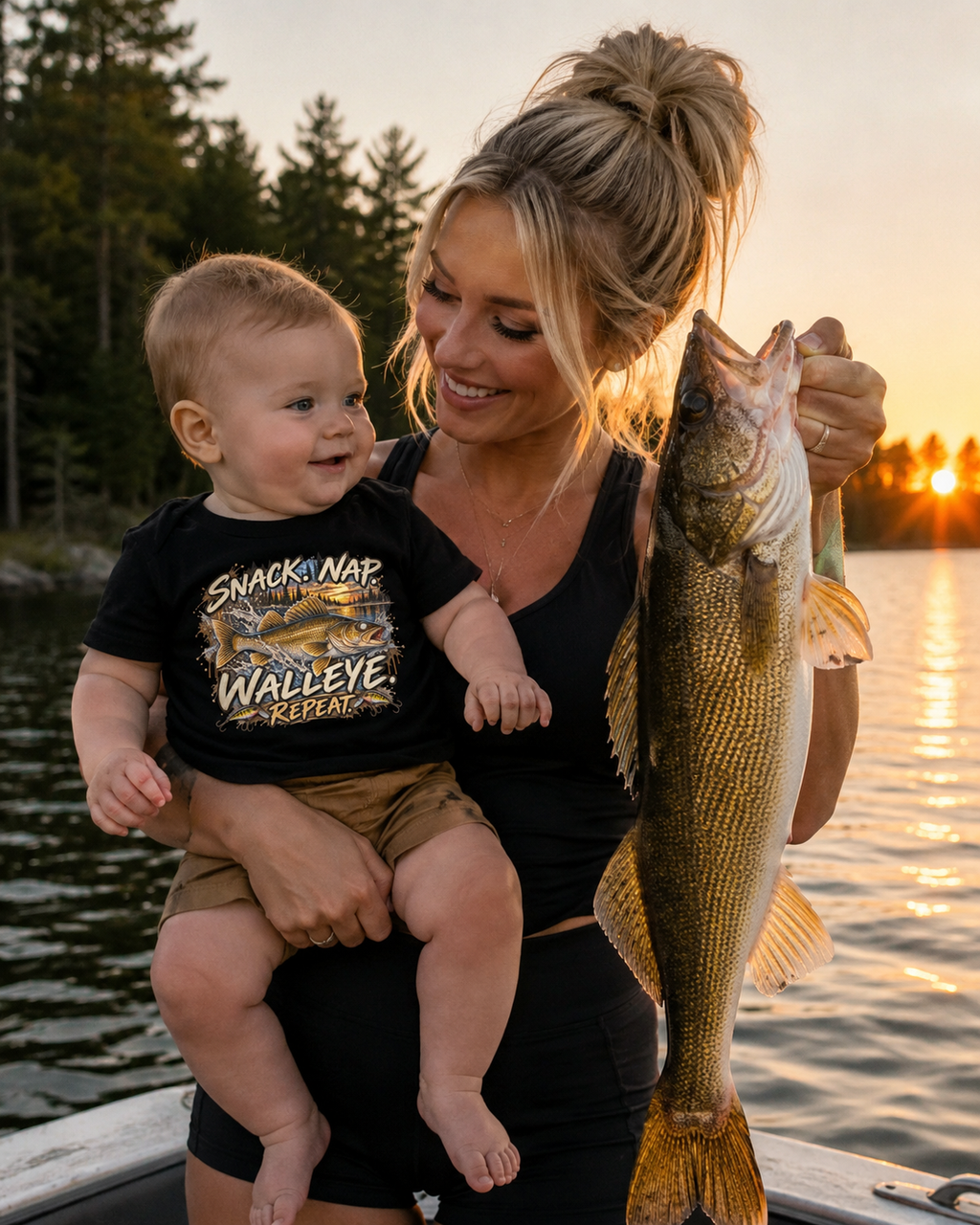 Baby Walleye Fishing T-Shirt | Snack Nap Walleye Repeat Infant Fisherman Short Sleeve Tee for Fishing, Camping, Hunting, and Outdoor Lovers