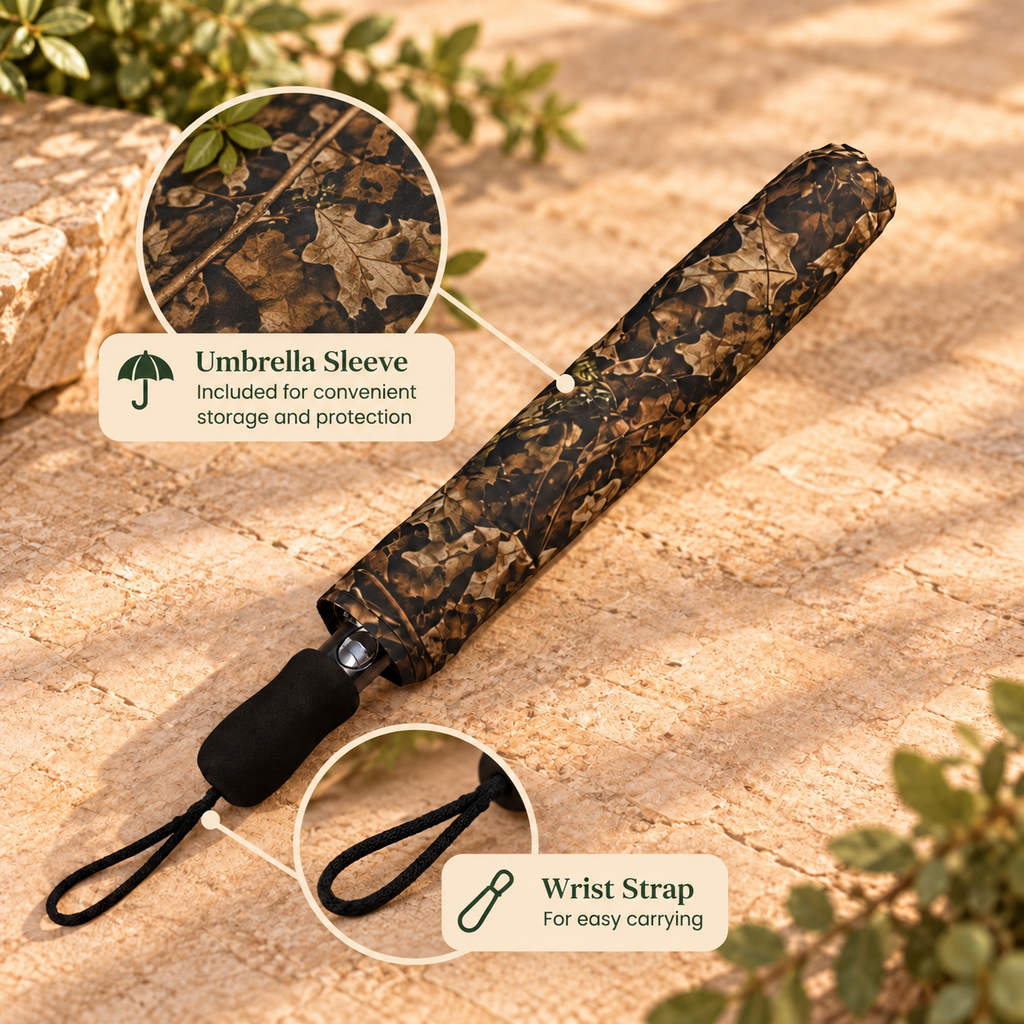 Camouflage Umbrella | Semi-Automatic Foldable Camo Waterproof Rain and Sun Guard for Outdoor Adventures