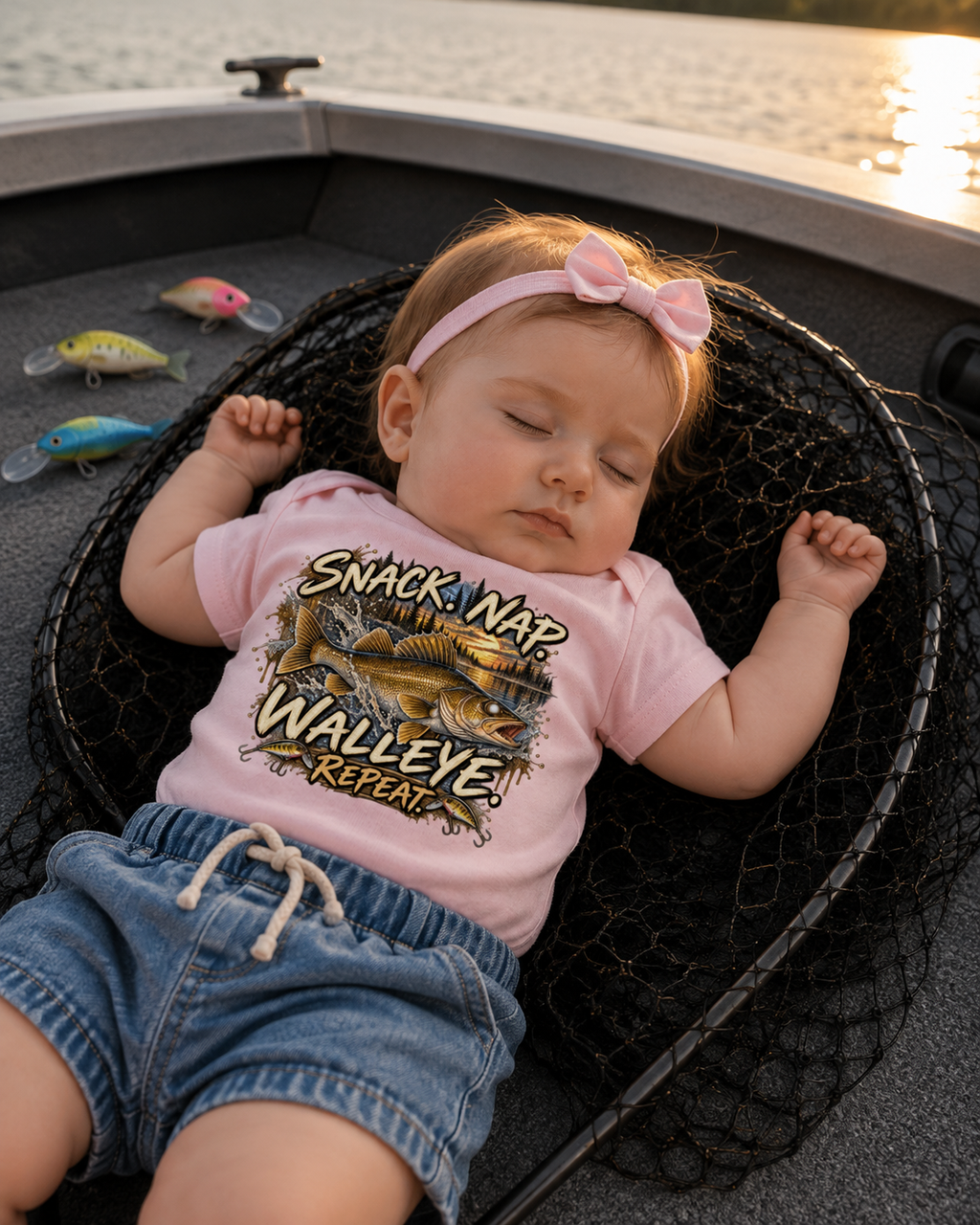 Baby Walleye Fishing T-Shirt | Snack Nap Walleye Repeat Infant Fisherman Short Sleeve Tee for Fishing, Camping, Hunting, and Outdoor Lovers