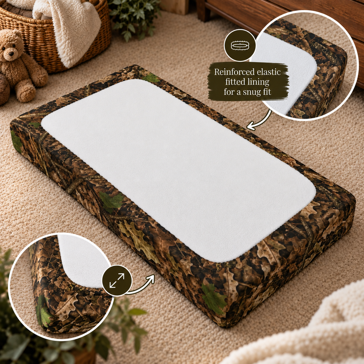 Camo Baby Changing Pad Cover | Woodland Camouflage Infant Changing Table Nursery Decor for Outdoorsy Hunting Families