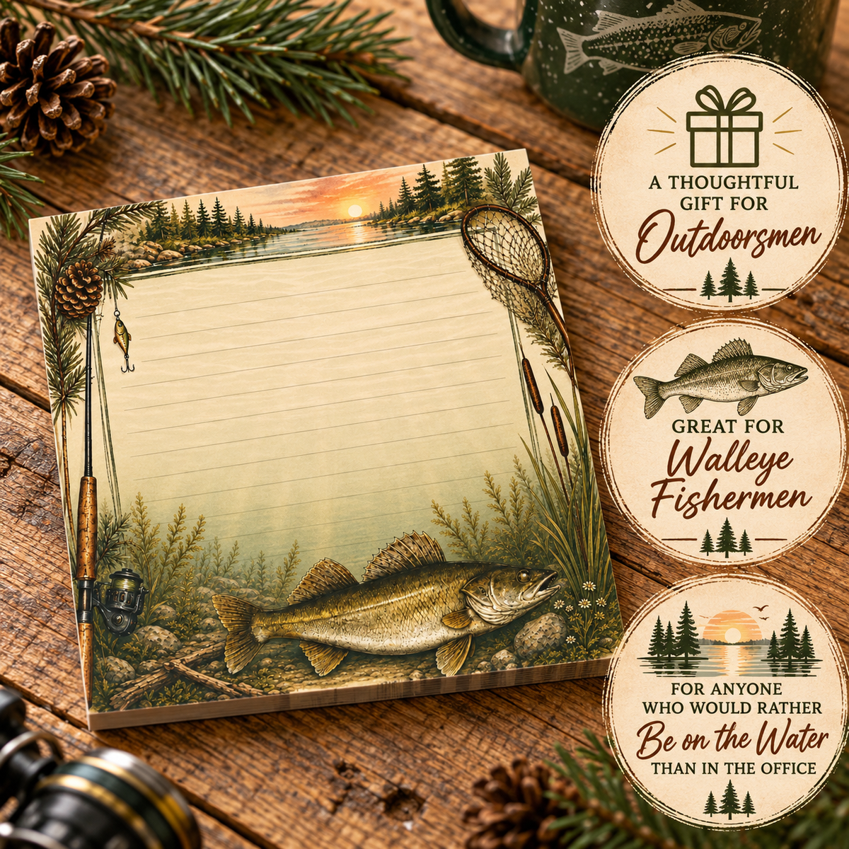 Walleye Fishing Sticky Notes | Outdoorsmen and Outdoorswomen Post-it® Note Pads Gift