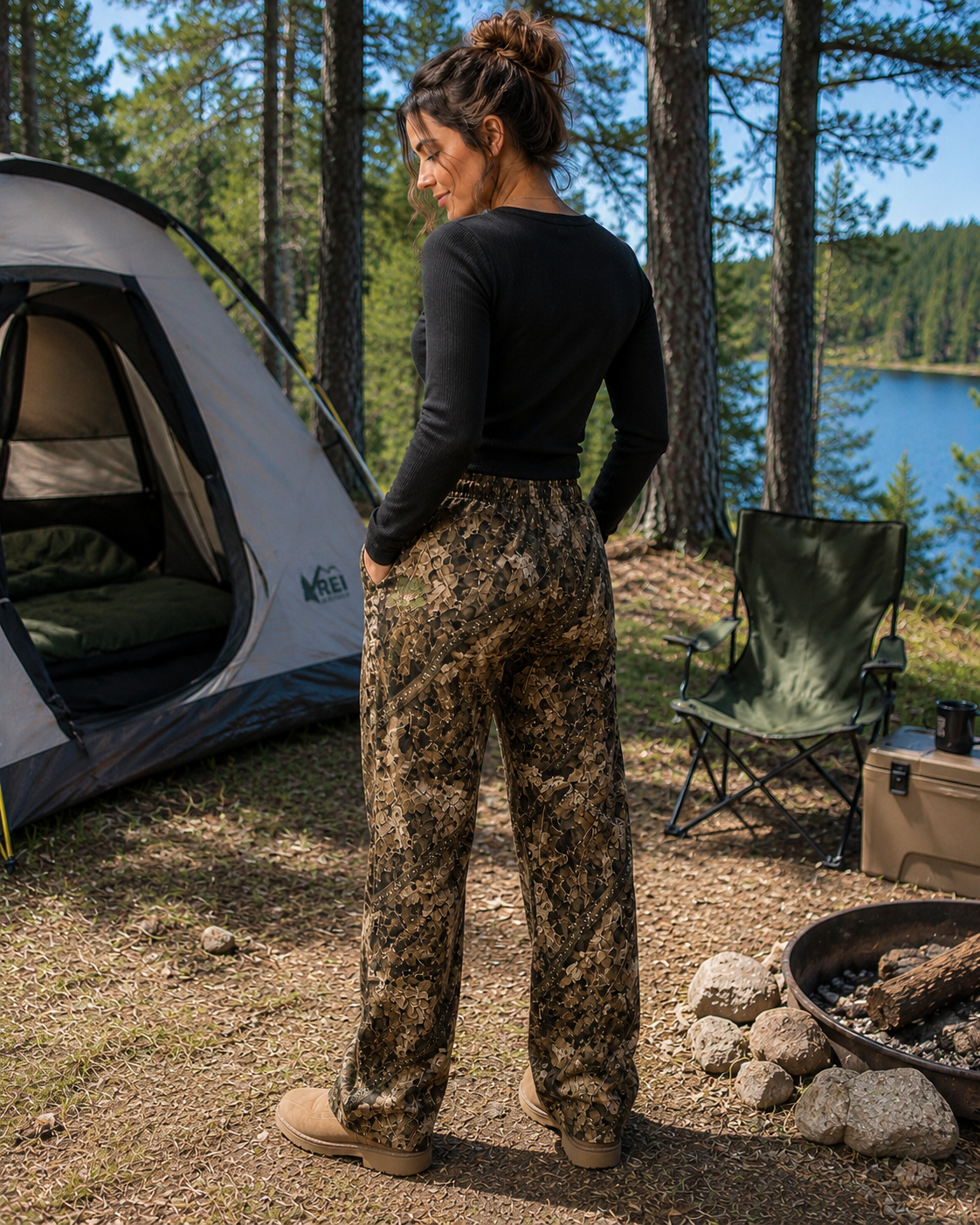 Men's and Women's Camo Sweatpants | Matching Comfy Camouflage Hunting Themed Wide Leg Pants for Outdoor Activities Like Fishing and Camping