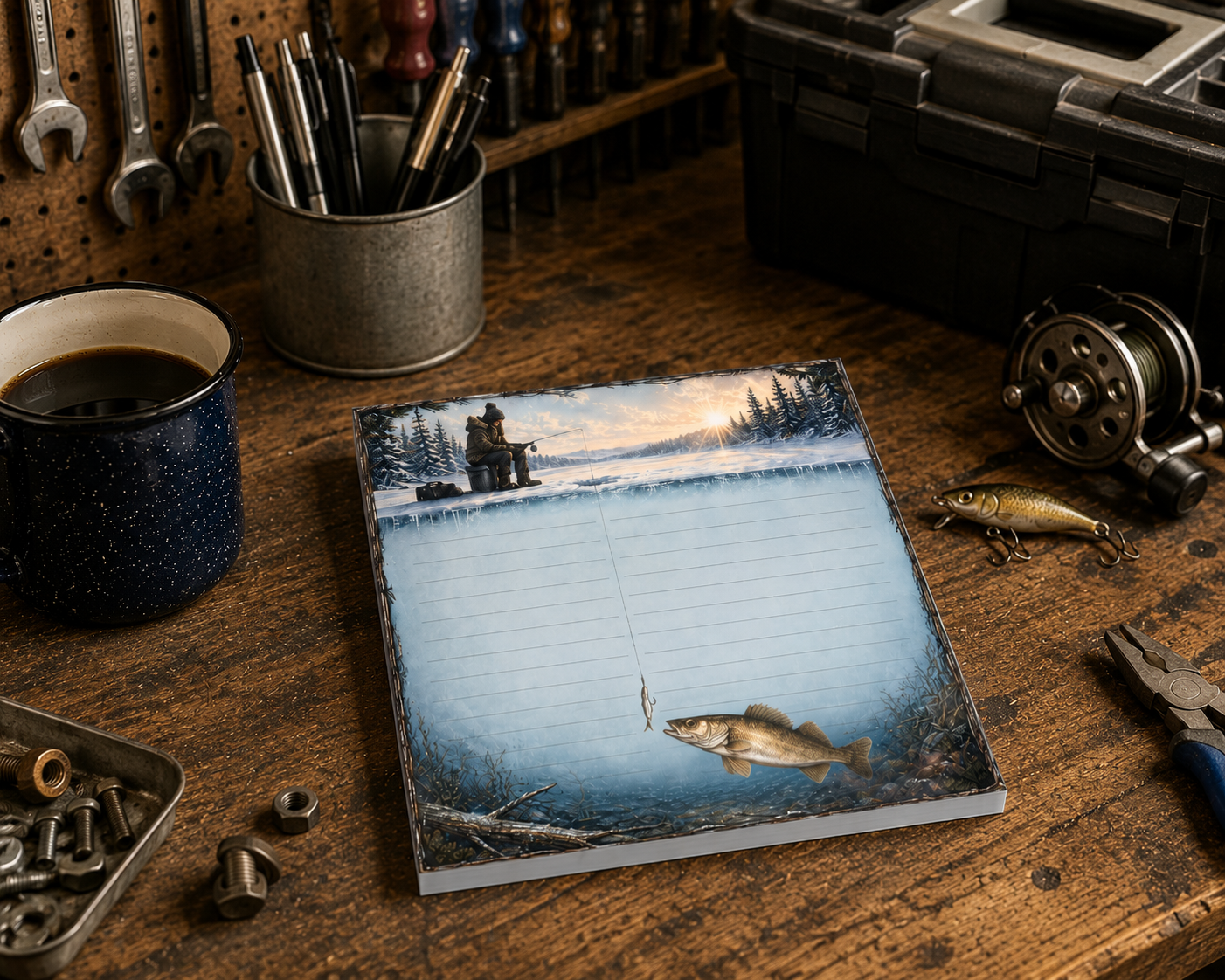 Ice Fisherman Sticky Notes | Outdoorsmen and Outdoorswomen Post-it® Winter Fishing Theme Note Pad Gift