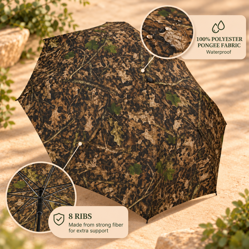 Camouflage Umbrella | Semi-Automatic Foldable Camo Waterproof Rain and Sun Guard for Outdoor Adventures