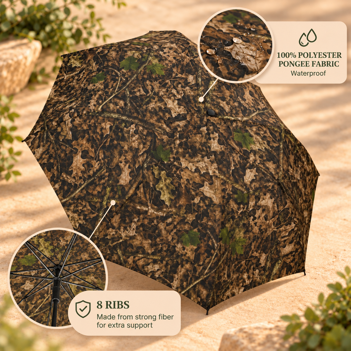 Camouflage Umbrella | Semi-Automatic Foldable Camo Waterproof Rain and Sun Guard for Outdoor Adventures