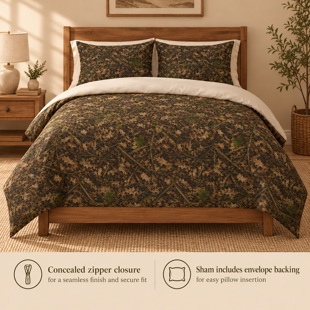 Camouflage Cotton Bedding Set | Camo Duvet Cover and Sham Set | Hunting and Outdoor Bedroom Décor for Twin, Twin XL and Queen Sized Beds