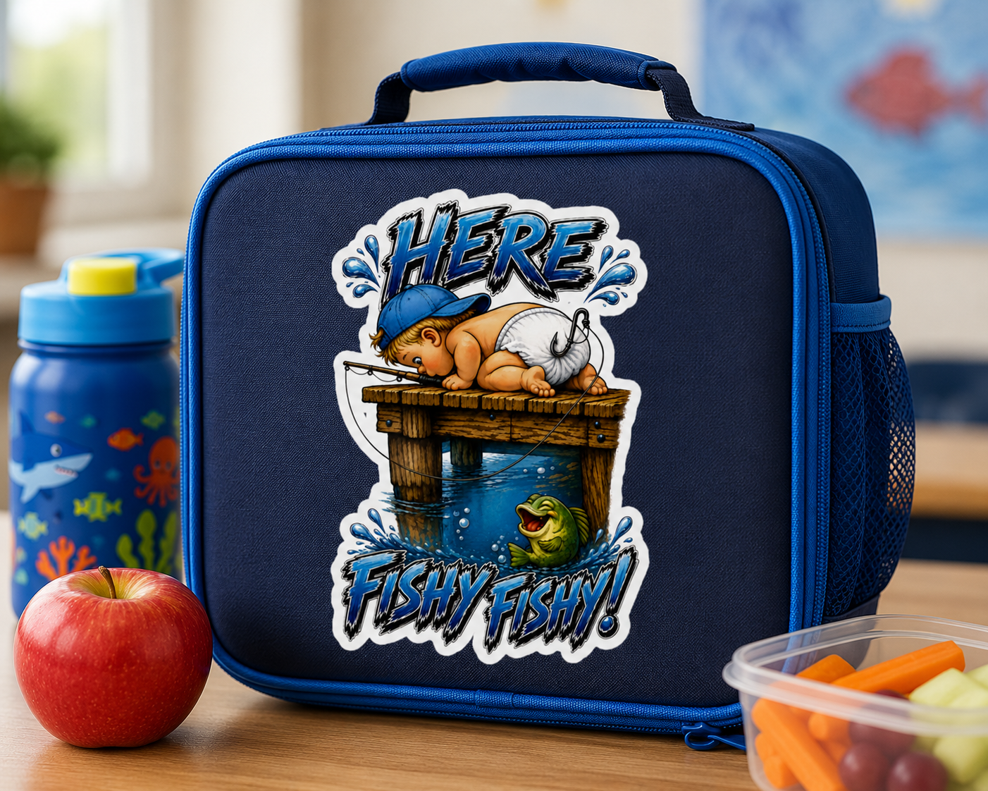Cute Baby Fishing Sticker | Funny Kids Here Fishy Fishy Sticker for Lunch Box, Tackle Box, Nursery and Playroom