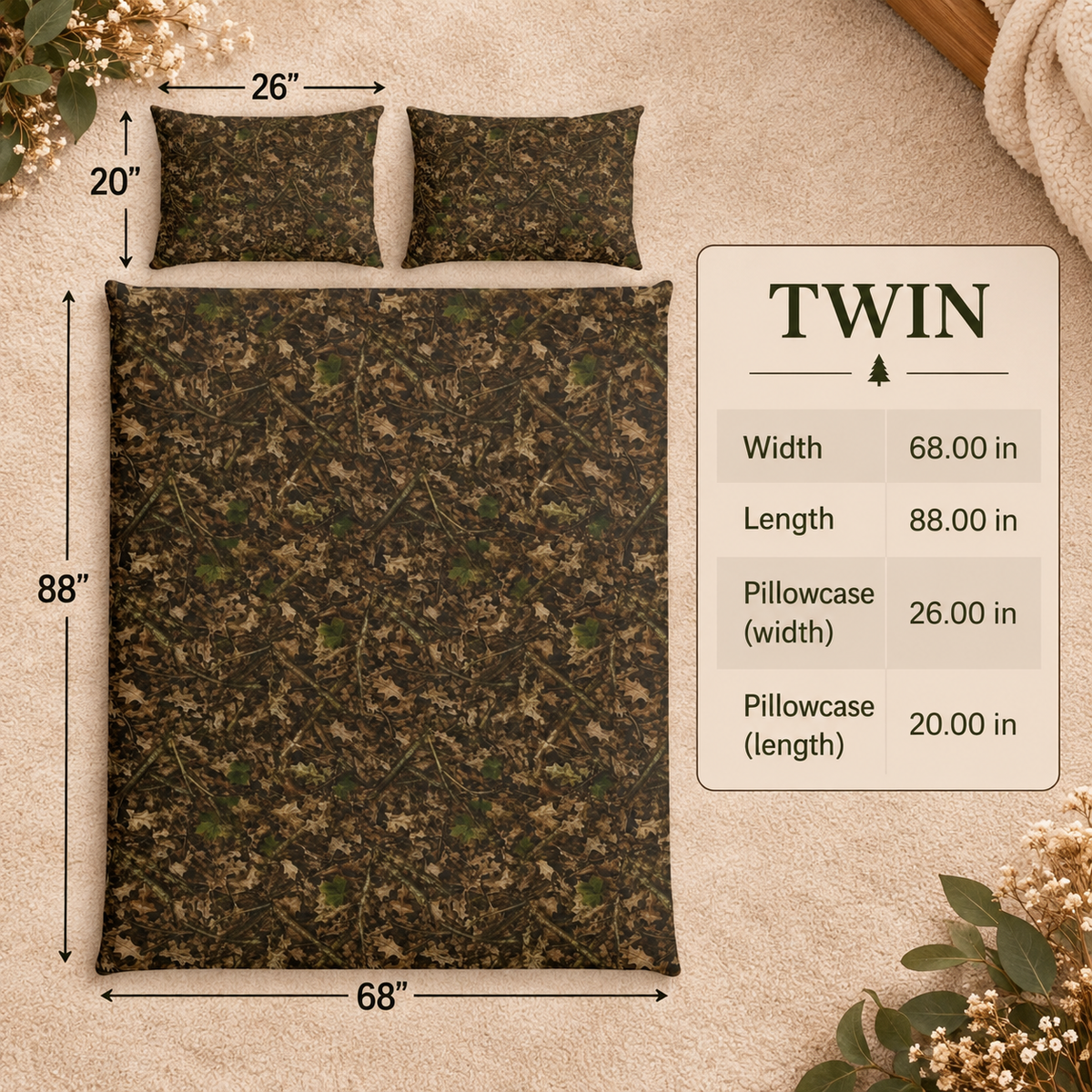 Camouflage Cotton Bedding Set | Camo Duvet Cover and Sham Set | Hunting and Outdoor Bedroom Décor for Twin, Twin XL and Queen Sized Beds