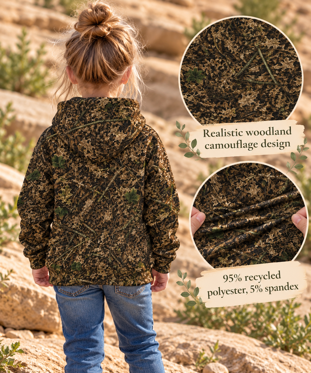 Kids Woodland Camo Hoodie | Hunting Sweatshirt with Front Pocket for Toddlers, Boys & Girls Who Love the Outdoors