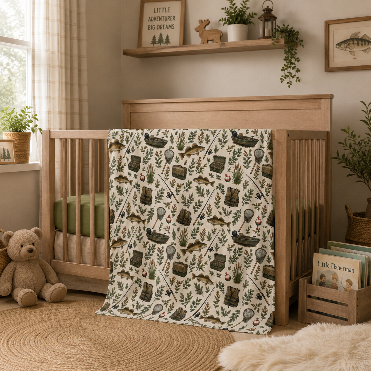 Walleye Fishing Soft Fleece Baby Blanket | Infant Fisherman Nursery Decor for Outdoor Families