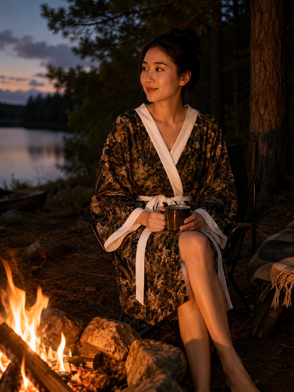 Long Sleeve Camo Kimono Robe | Cozy Camouflage Hunting Themed Women's Robe