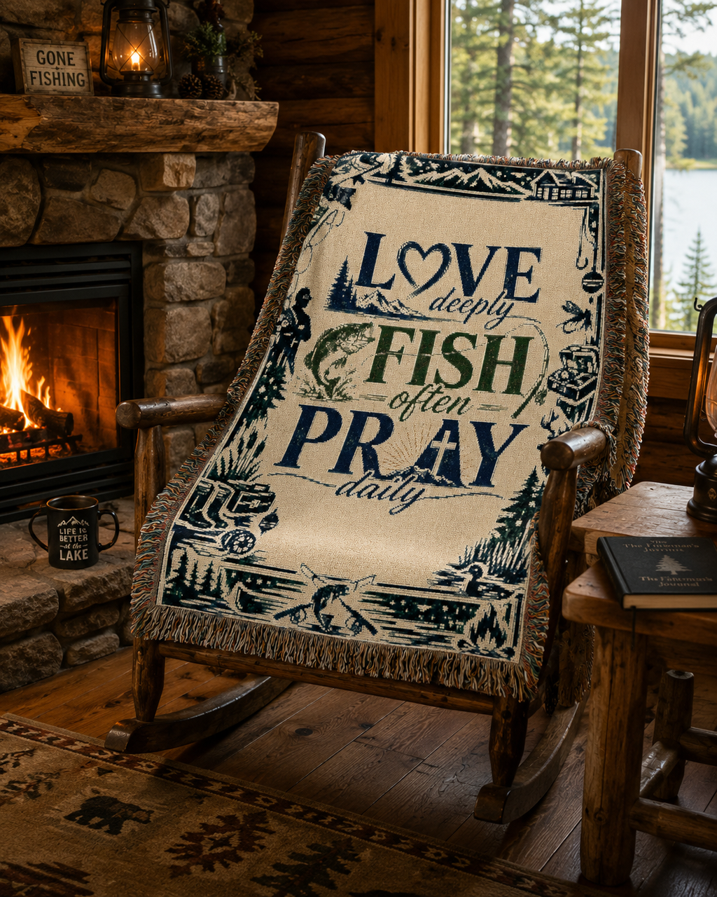 Fishing Themed Woven Blanket | Love Deeply, Fish Often, Pray Daily