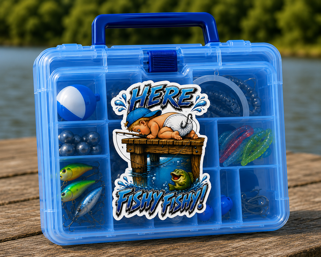 Cute Baby Fishing Sticker | Funny Kids Here Fishy Fishy Sticker for Lunch Box, Tackle Box, Nursery and Playroom