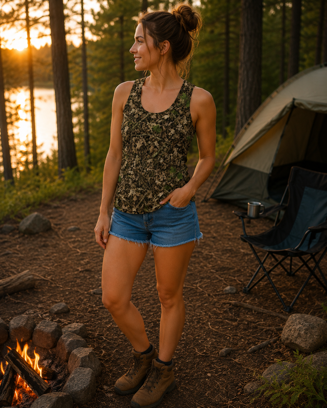 Women's Camo Tank Top | Ladies Cotton Camouflage Hunting, Fishing, Camping, and Outdoor Adventure Racerback Shirt