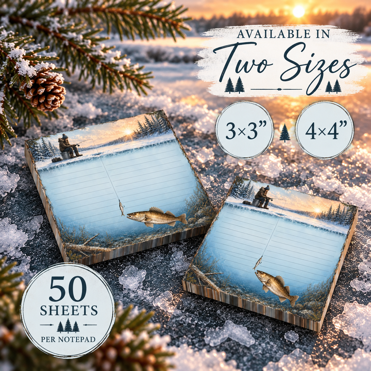 Ice Fishing Walleye Sticky Notes | Winter Fisherman Theme Post-it® Note Pad Gift for Outdoorsmen and Outdoorswomen