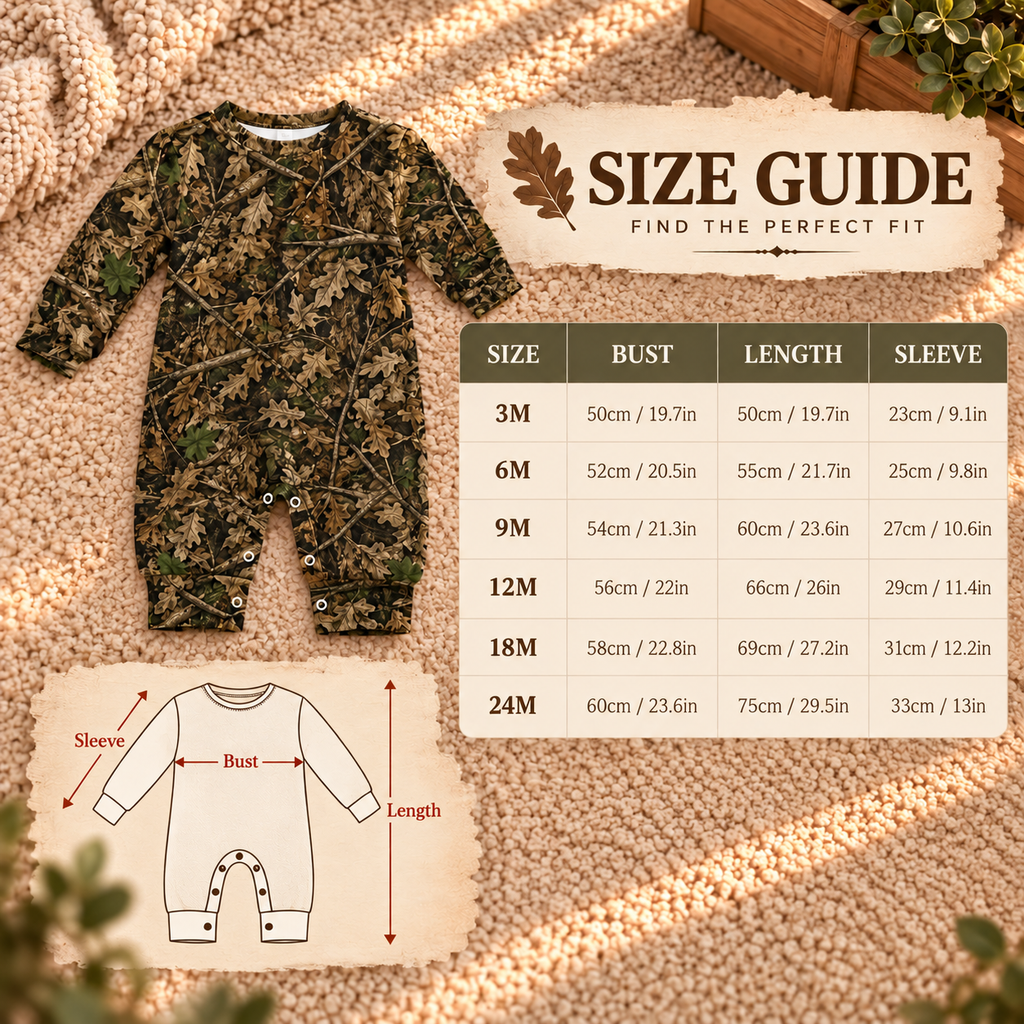 Long Sleeve Camouflage Baby Romper | Soft One-Piece Camo Outfit for Infant Outdoor Adventurers and Hunting Season