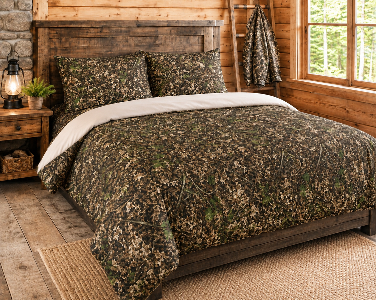 Camouflage Cotton Bedding Set | Camo Duvet Cover and Sham Set | Hunting and Outdoor Bedroom Décor for Twin, Twin XL and Queen Sized Beds