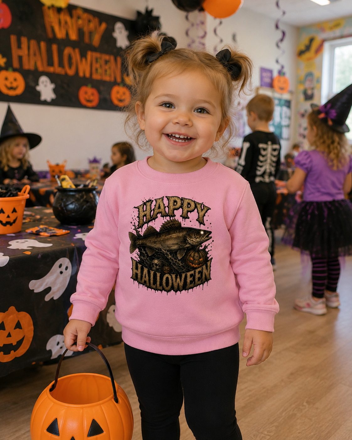 Toddler and Kids Halloween Fishing Sweatshirt | Youth Walleye Mini Monster Hunter Premium Sweater for Fishing, Camping, and Hunting Trips