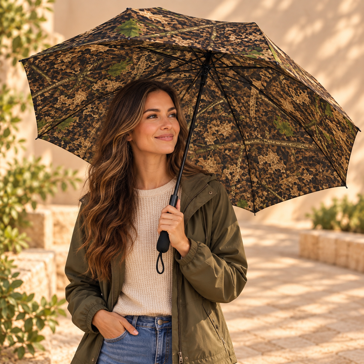 Camouflage Umbrella | Semi-Automatic Foldable Camo Waterproof Rain and Sun Guard for Outdoor Adventures