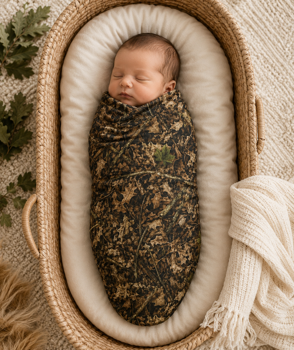 Camouflage Baby Swaddle Blanket | Camo Hunting Themed Nursery Decor for Outdoorsy Infant