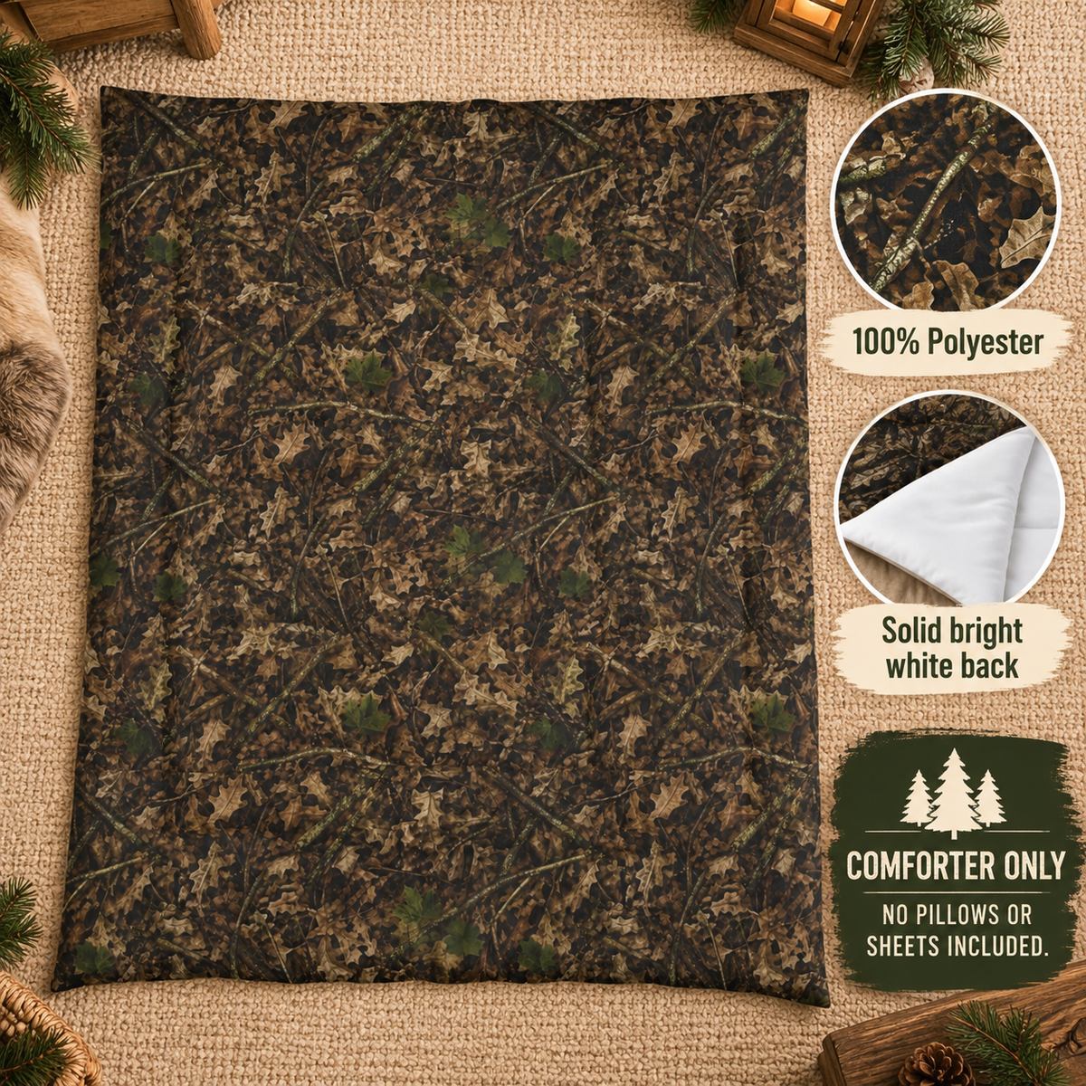 Camouflage Comforter | Woodland Camo, Rustic Hunting Bedding for Cabin & Outdoorsy Bedrooms