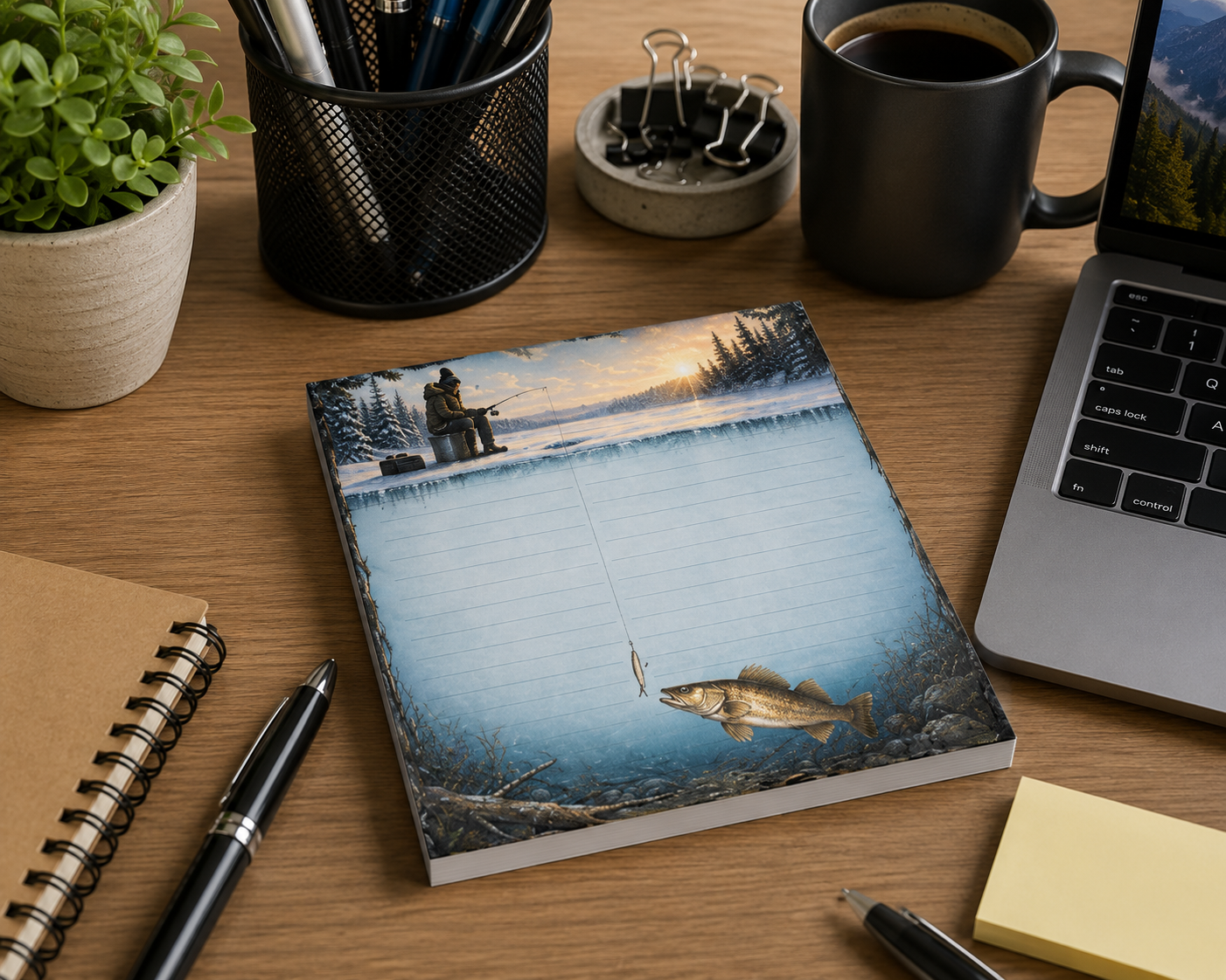 Ice Fisherman Sticky Notes | Outdoorsmen and Outdoorswomen Post-it® Winter Fishing Theme Note Pad Gift