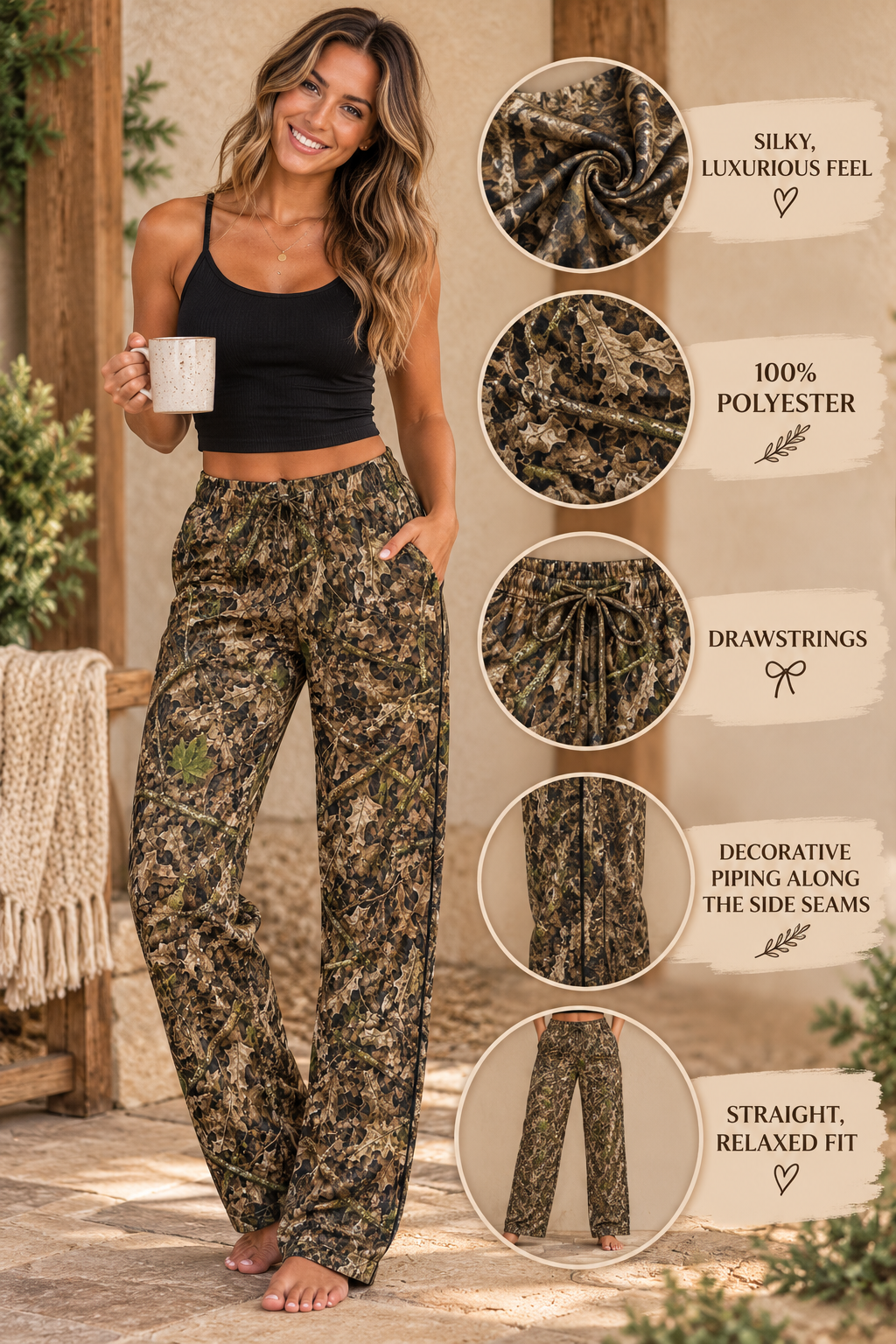 Women’s Camouflage Pajama Pants | Ladies Woodland Camo Sleepwear (Bottoms Only)