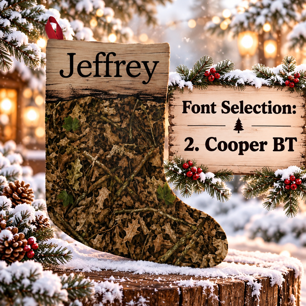 Personalized Camo Christmas Stocking | Woodland Camouflage Santa Stocking for Outdoorsy Hunting Families