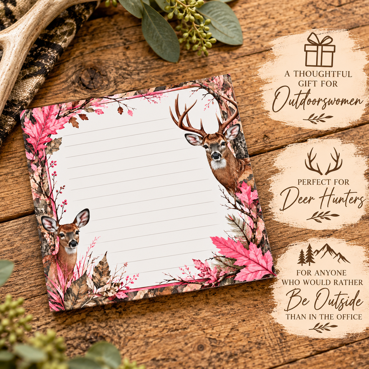 Ladies Hunting Theme Post-it® Note Pads | Pink Camo Sticky Notes For Outdoorswomen