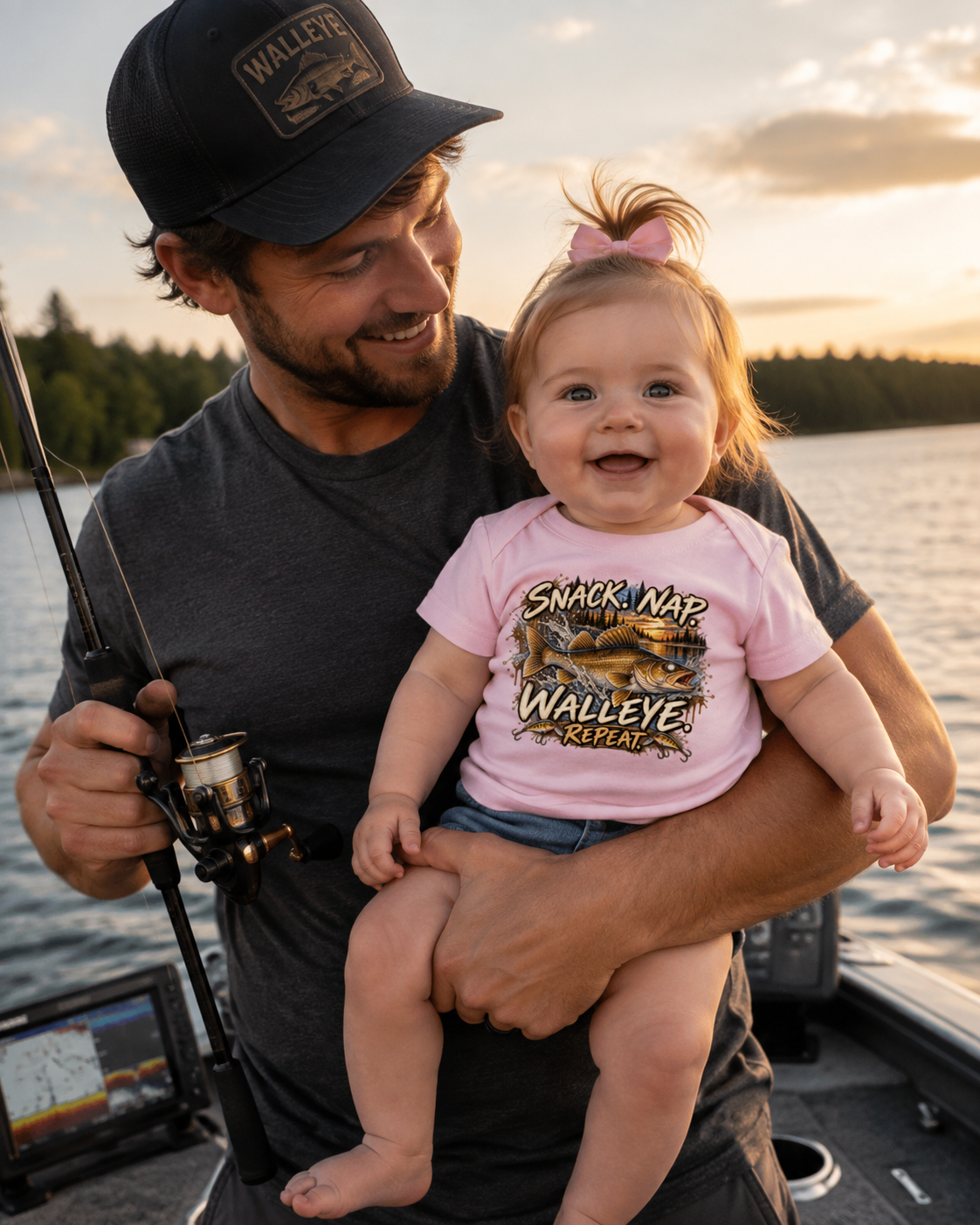 Baby Walleye Fishing T-Shirt | Snack Nap Walleye Repeat Infant Fisherman Short Sleeve Tee for Fishing, Camping, Hunting, and Outdoor Lovers