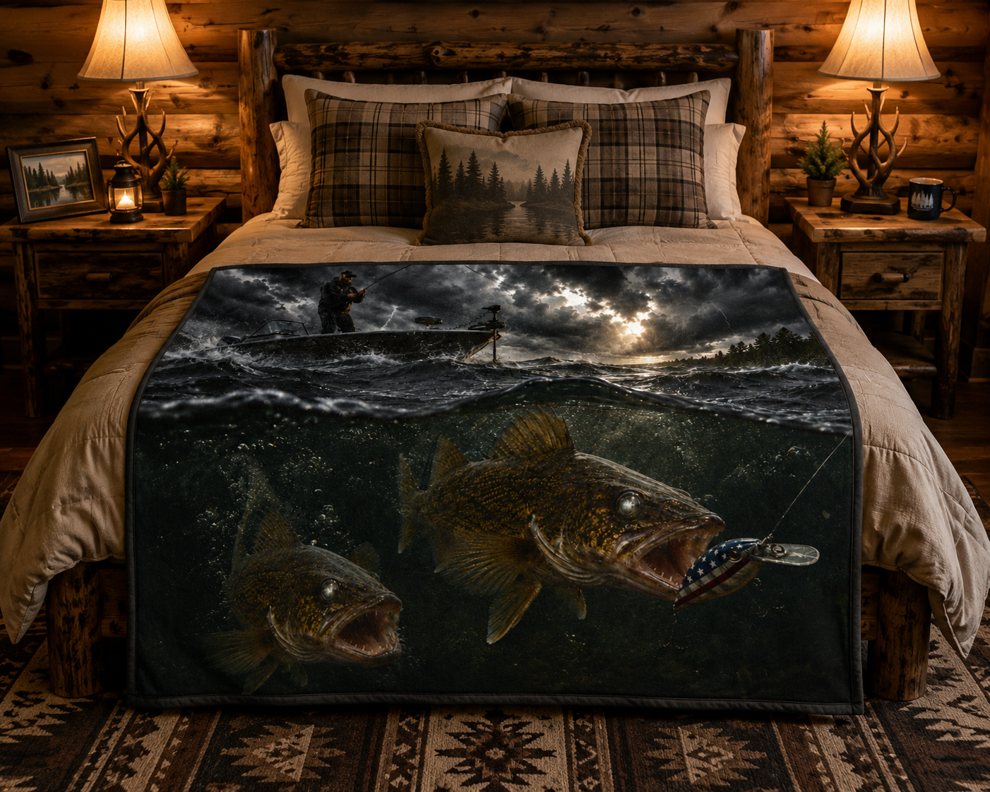Walleye Fishing Soft Polyester Throw Blanket | Gift for Outdoor Loving Fisherman for Hunting, Camping, and Fishing Trips