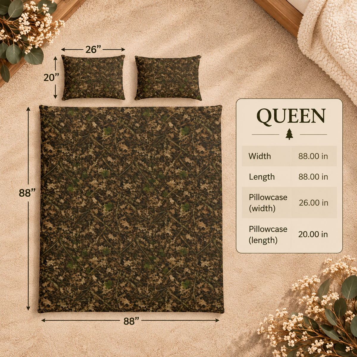 Camouflage Cotton Bedding Set | Camo Duvet Cover and Sham Set | Hunting and Outdoor Bedroom Décor for Twin, Twin XL and Queen Sized Beds