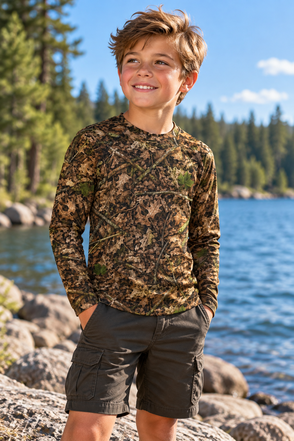 Camo Kids Long Sleeve Hunting Shirt | Camouflage Youth Rash Guard for Deer Season and Outdoor Adventures