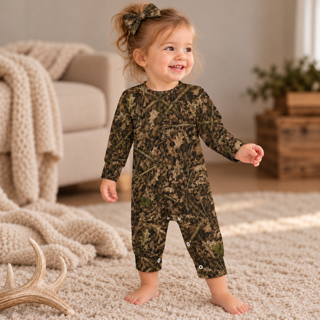Long Sleeve Camouflage Baby Romper | Soft One-Piece Camo Outfit for Infant Outdoor Adventurers and Hunting Season