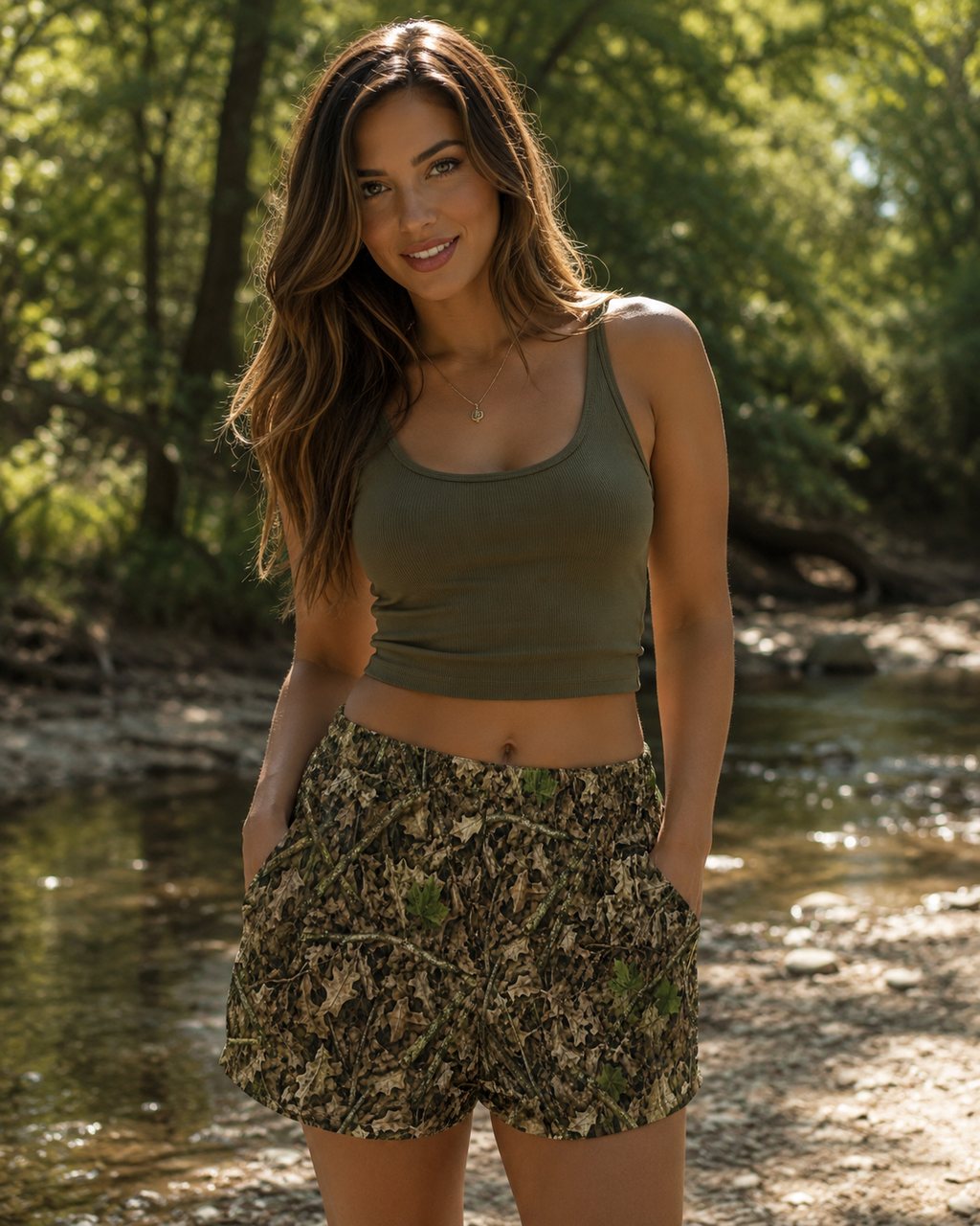 Women's Camouflage Shorts | Ladies Camo Hunting Theme Shorts for Fishing, Camping, and Hiking