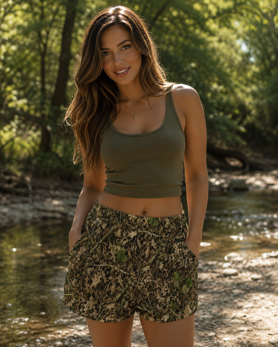 Women's Camouflage Shorts | Ladies Camo Hunting Theme Shorts for Fishing, Camping, and Hiking