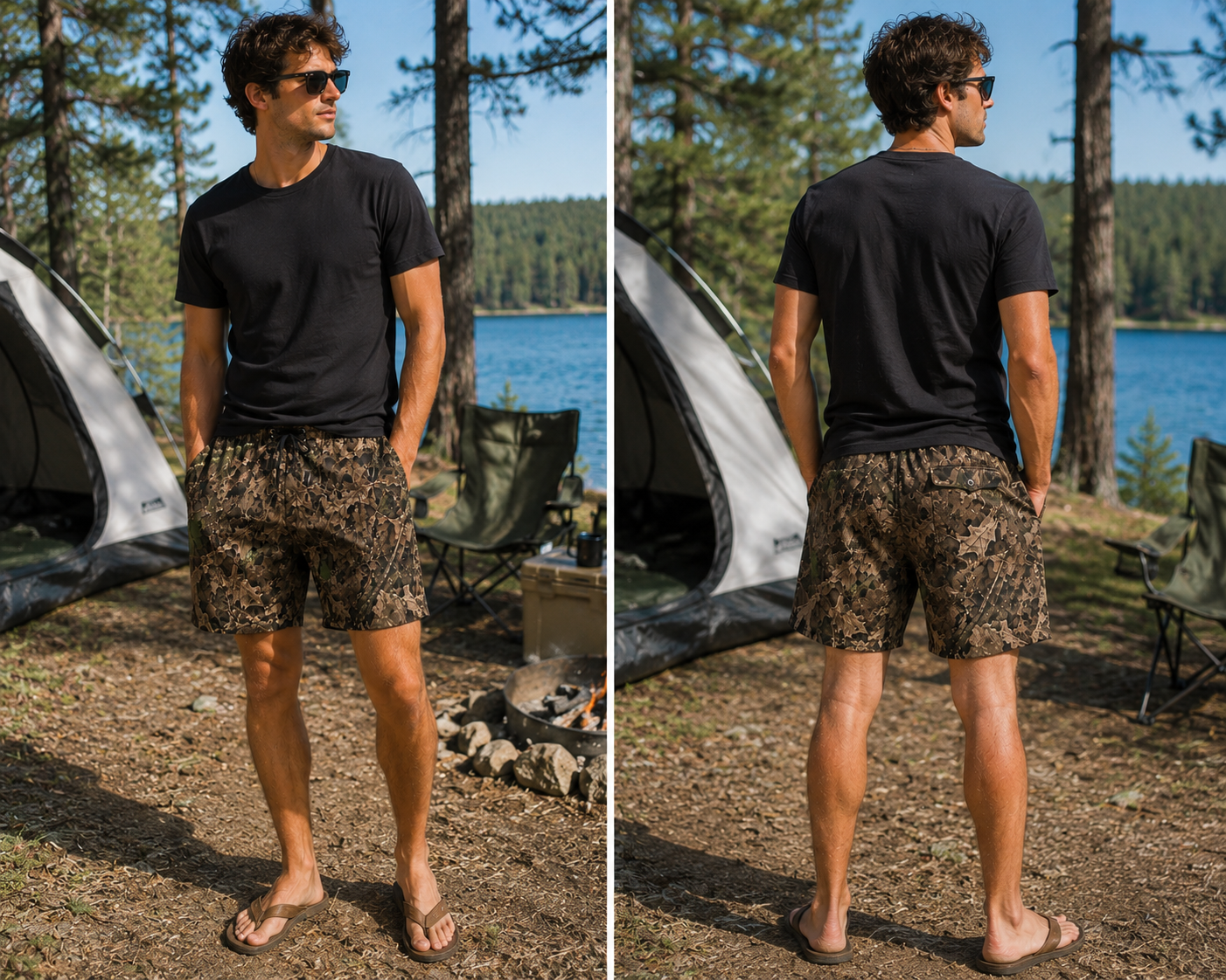 Men's Camo Swim Shorts | Camouflage Outdoorsmen Hunting Theme Board Shorts