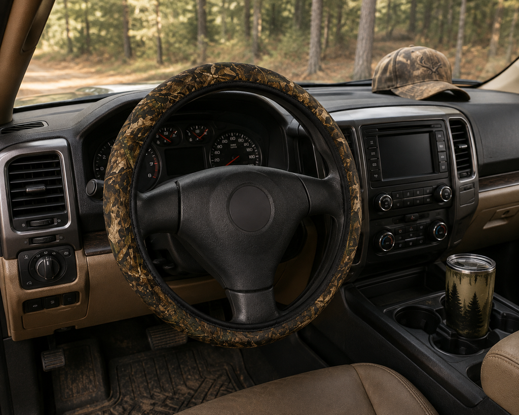Camouflage Car Steering Wheel Cover | Camo Vehicle Accessory for Outdoorsmen and Women who Love Hunting, Fishing, Camping, and More