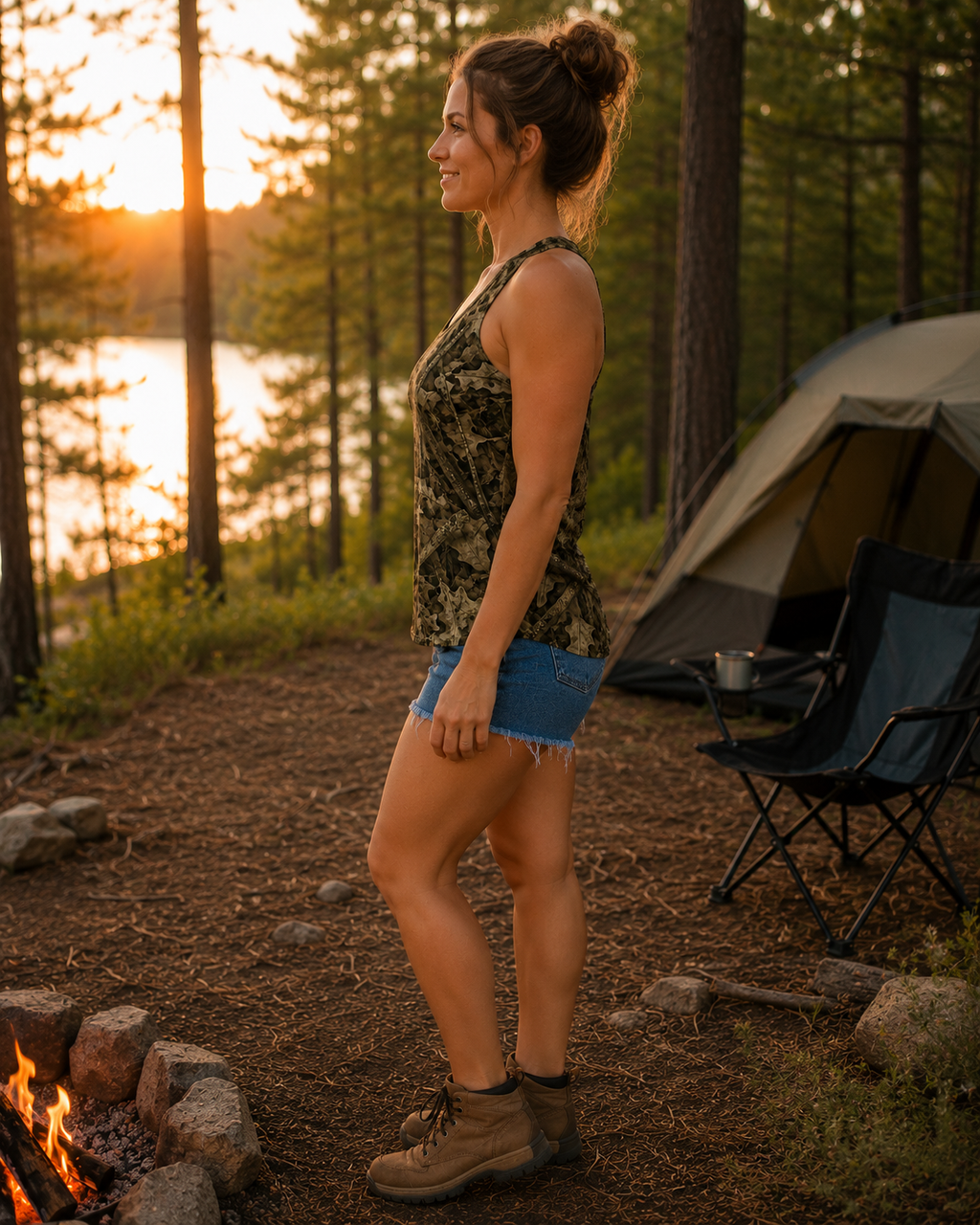 Women's Camo Tank Top | Ladies Cotton Camouflage Hunting, Fishing, Camping, and Outdoor Adventure Racerback Shirt