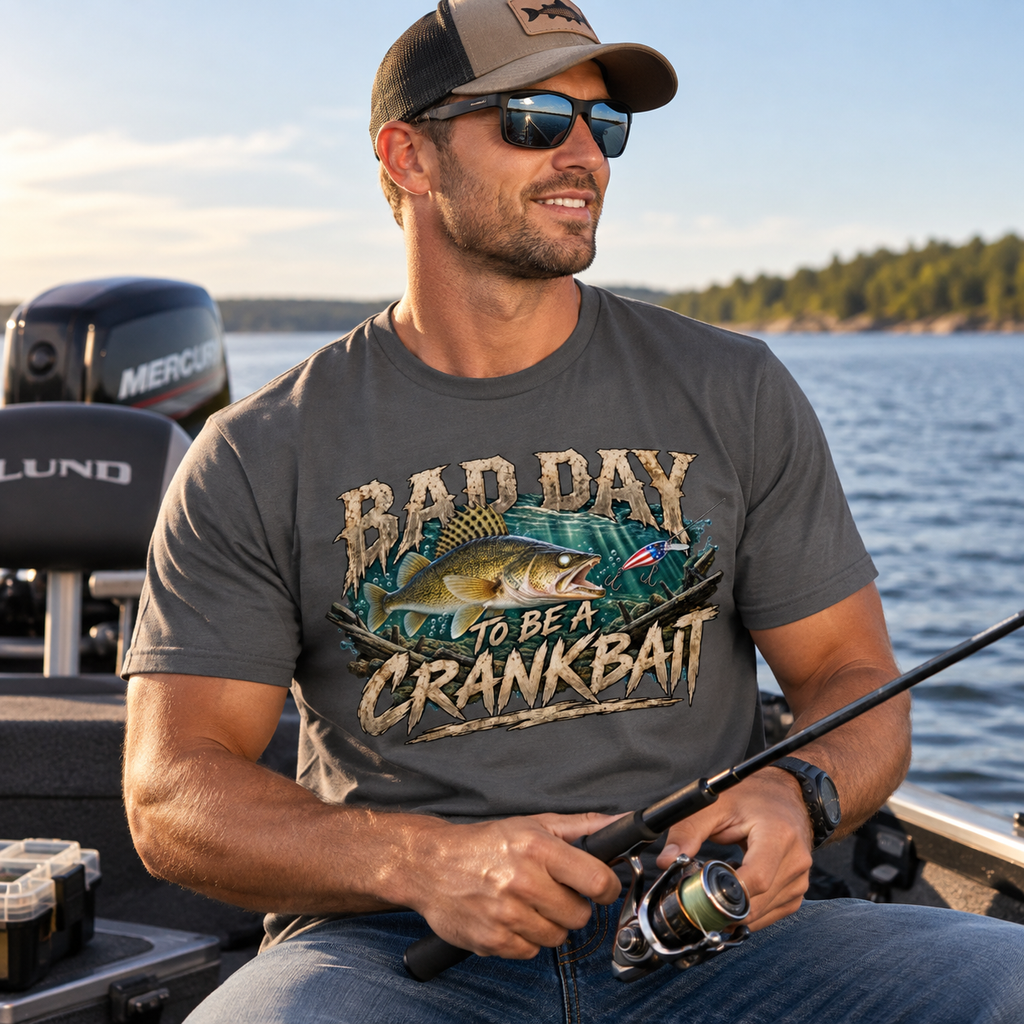 Walleye Fishing T-Shirt | Fisherman's Bad Day to be a Crankbait Tee