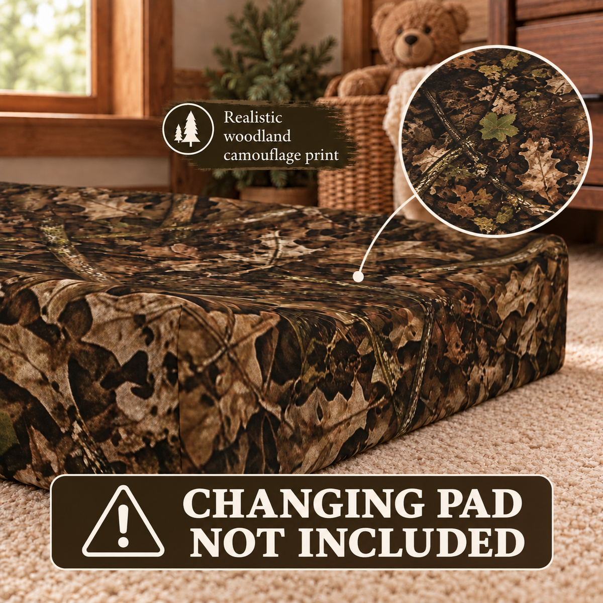 Camo Baby Changing Pad Cover | Woodland Camouflage Infant Changing Table Nursery Decor for Outdoorsy Hunting Families