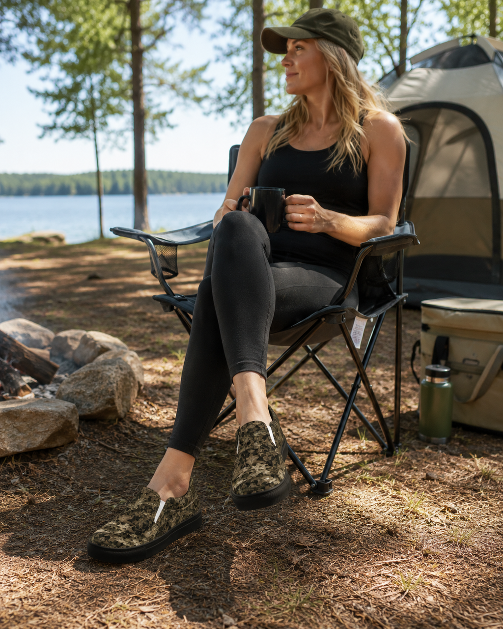 Women's Camo Canvas Shoes | Ladies Outdoorswomen Slip-on Canvas Shoes for Fishing, Camping, Boating, and Lounging