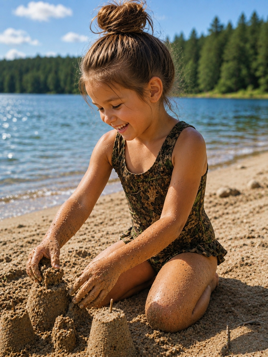 Girls Camouflage Ruffle Trim One Piece Swimsuit | Camo Swimwear for Outdoorsy Youth and Future Hunters